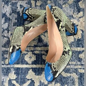 Kate Spade Green + Blue Python Block Heels